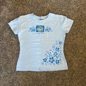 Lange Light Blue Tee with Blue Floral & Sun Graphic